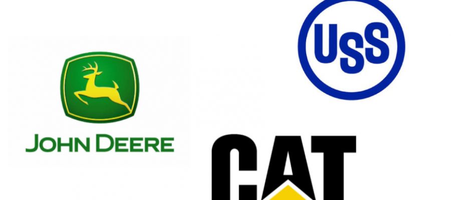 Caterpillar (CAT, John Deere (DE) & US Steel (X) Logo, Caterpillar, John Deere & US Steel
