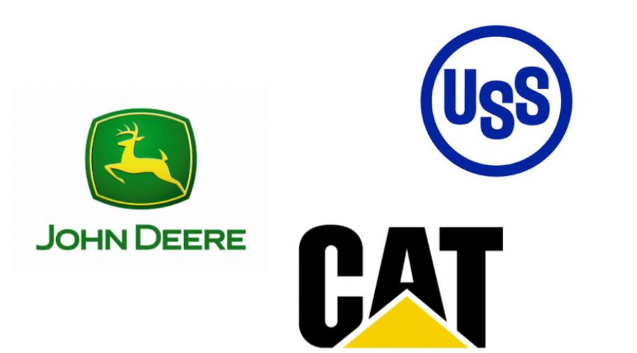 Caterpillar (CAT, John Deere (DE) & US Steel (X) Logo, Caterpillar, John Deere & US Steel